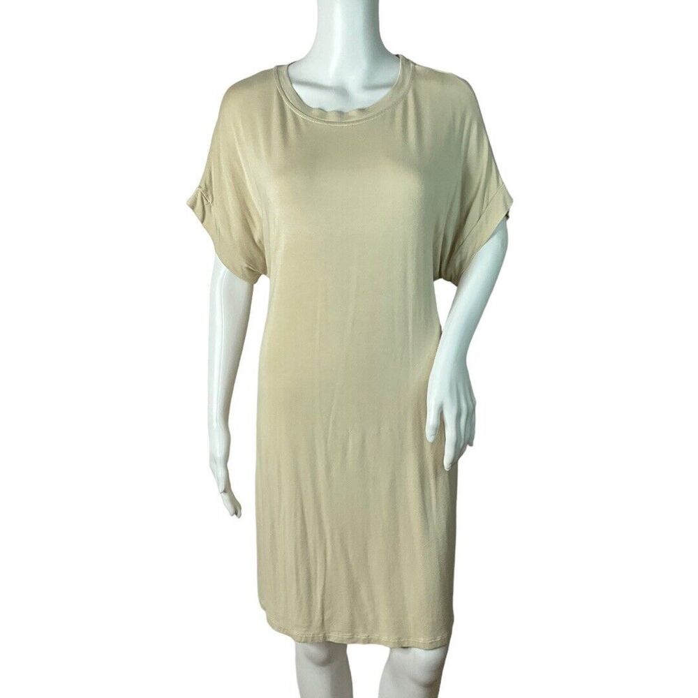 Hayden Dress Women Small Cream Tie Front T-Shirt Dress Neutral Minimalist Casual